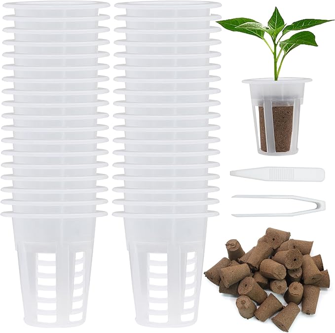 62 PCS Hydroponic Seed Growing System Hydroponic Growing Kit, 30 Hydroponics Plant Baskets and 30 Grow Sponges Pods, 2 Tweezers for Ourdoor Use and Garden Indoor