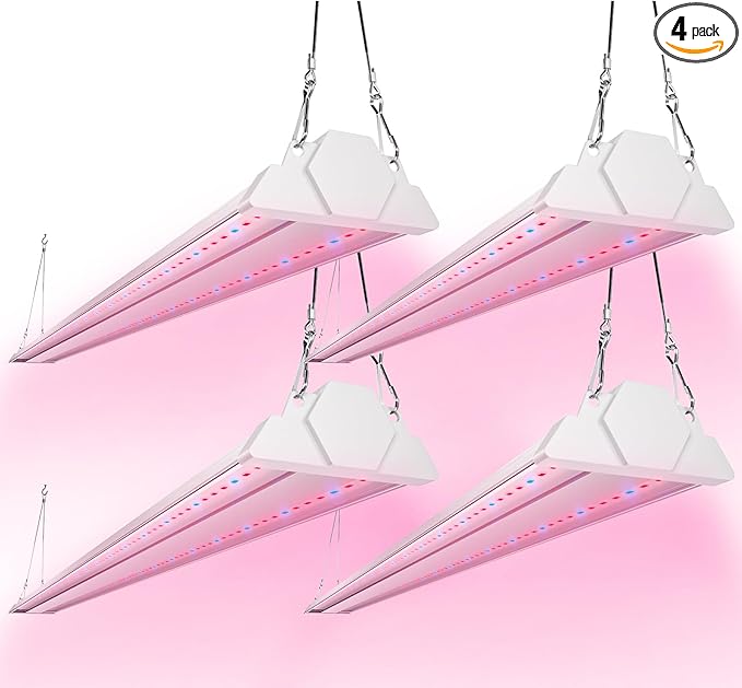 FREELICHT 4 Pack 4ft LED Grow Light, 60W (350W Equivalent), Red Blue (660nm+460nm) Full Spectrum Grow Light for Indoor Plants, Hanging Plug in Grow Lamp for Hydroponic Greenhouse Plants Seedling Veg