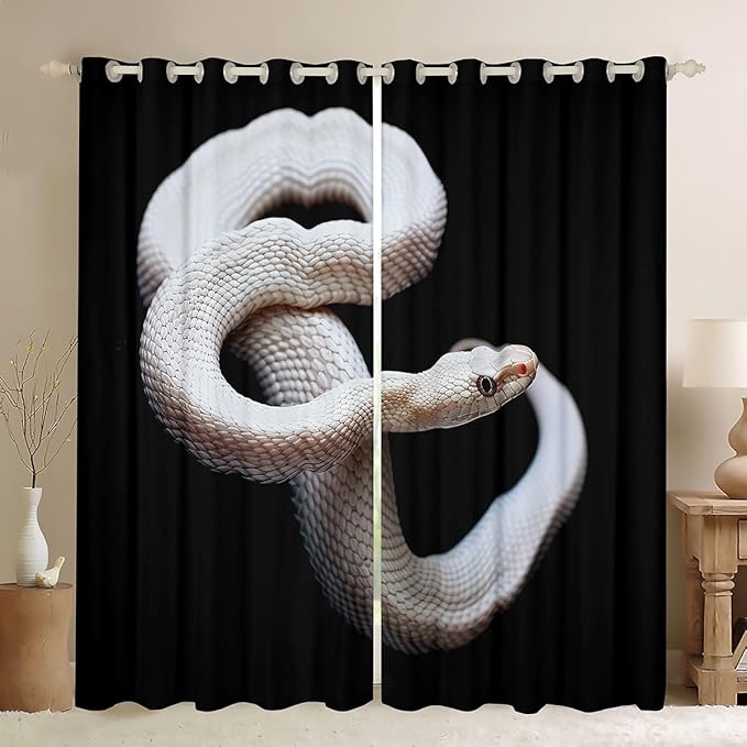 White Snake Curtains & Drapes,3D S-Shaped Little Dragon Reptile Window Treatments 2 Panels 42"Wx84"L,African Wildlife Tropical Desert Animals Blackout Curtains,Exotic Snake Hide Window Curtains Black