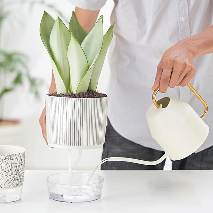 3 Pack 4.3+5.5+6.3 Inch Self Watering Pots Set, Self Watering Planter with Reservoir and Wick Rope for Indoor/Outdoor Plants, Modern Houseplants Pots for African Violets,Cactus,Succulents