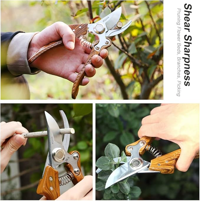 Garden Pruners, Heavy Duty Garden Clippers, Pruning Shears with Adjustable Thumb Lock, Hand Gardening Tools Pruners, High Carbon Steel Sharp Gardening Scissors (wood grain)