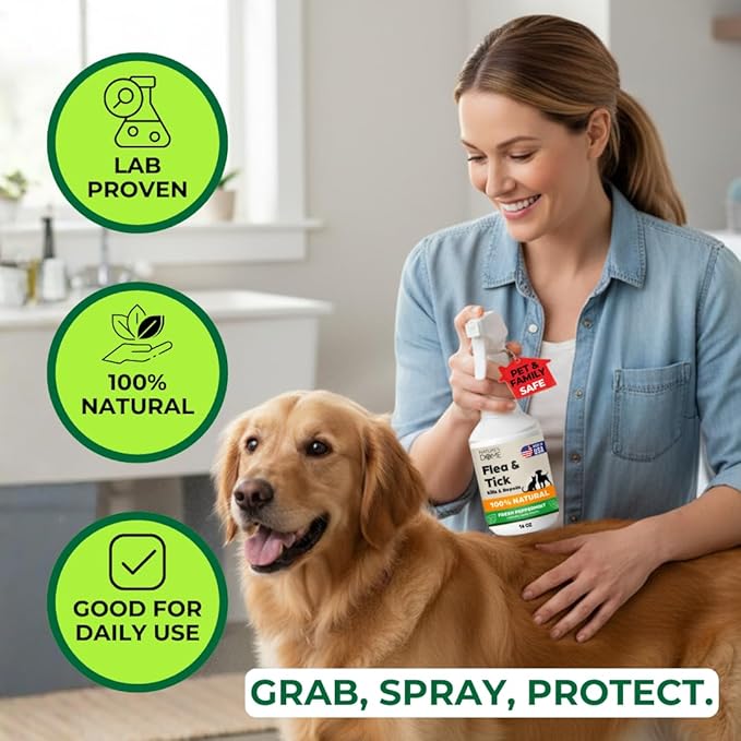 Nature’s Dome Peppermint Flea and Tick Spray 16 Oz | Non Toxic, Plant-Based Pest Control Peppermint Oil Spray for Mosquitos, Larvae & Eggs | Indoor and Outdoor Use | Safe for Pets & Kids