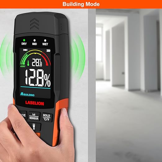 LASELION 2-in-1 Pin & Pinless Moisture Meter MS03 – Accurate Moisture Detection for Wood, Concrete, Drywall, and More – LCD Display with Hold Function, Flashlight, and Auto Power Off