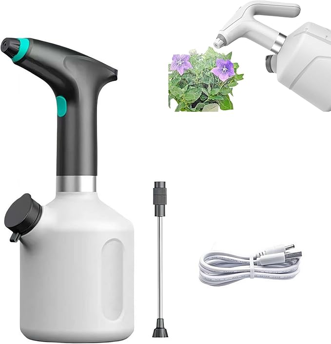 Electric Spray Bottle Plant Mister for Indoor Outdoor Plants,1L Automatic Watering Can USB Rechargeable Sprayer with Adjustable Spout,Portable Garden and Plant Sprayer for Fertilizing Cleaning (B)