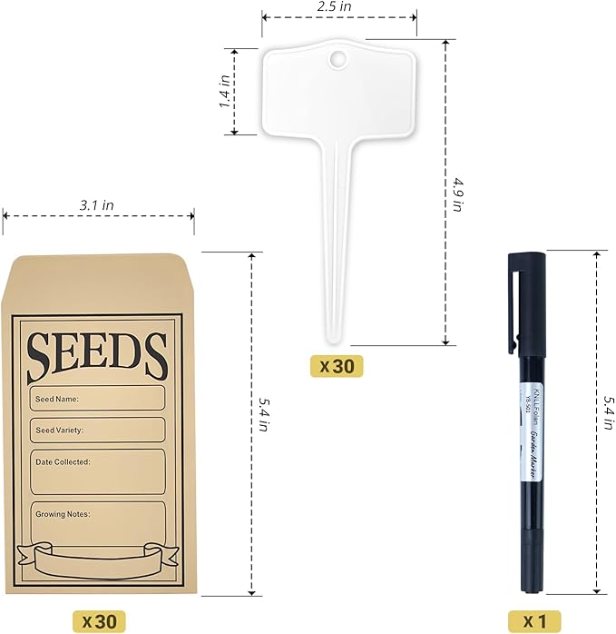 30 Pcs Seed Envelopes, 30 Pcs Plant Labels and 1 Plant Marker (White)