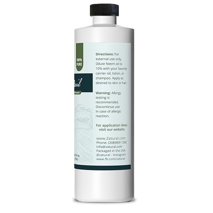 Zatural 100% Pure Neem Seed Oil | Cold Pressed, Undiluted Natural Oil for Skin Conditioning, Hair Moisture & Botanical Blending (16 Fl Oz)
