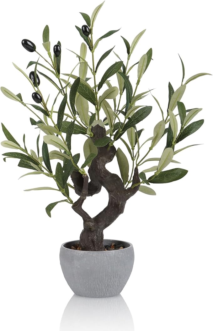 TOARTi Artificial Olive Tree Potted Plant with Stone Pot, 19" Tall Japanese Bonsai Tree Faux Plants Desk Plant, Realistic Greenery Decor for for Home Bedroom Bathroom Office Desk