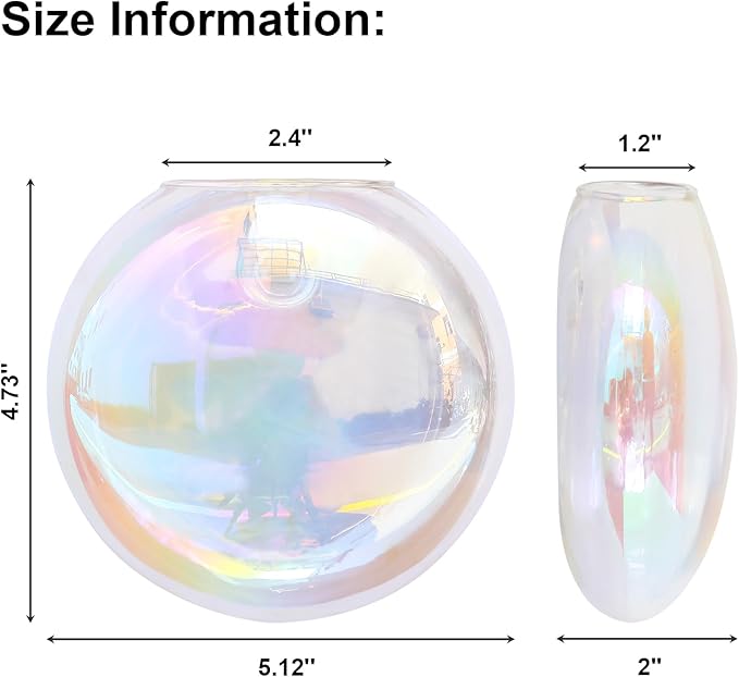 Kingbuy Wall Hanging Glass Planters Propagation Station - 4 Pack Iridescent Oblate Globe Flower Vases for Air Plants, Glass Terrariums with Floating Holders, Boho Indoor Hydroponic Home Office Decor