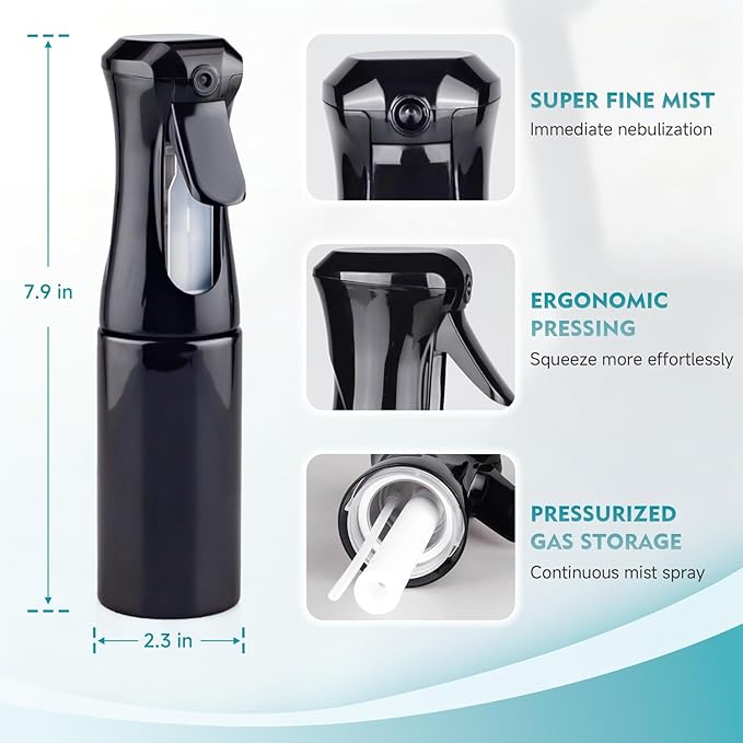 Continuous Spray Bottle, 6.8 OZ Hair Spray Bottles, Ultra-Fine Mister Spray Bottle for Hairstyling, Cleaning, Plants, Pets, Salons, and More (2 Pack)