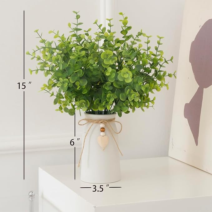 Realistic Artificial Eucalyptus Plant in Ceramic Vase, Fake Greenery for Home and Office Décor, Low Maintenance Desk Plant