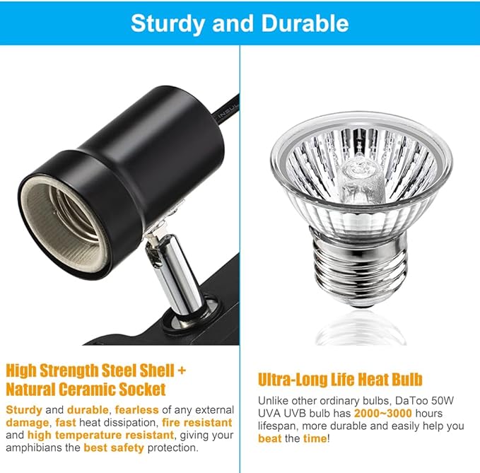 DaToo Reptile Heat Lamp Rotatable Turtle Heating Light with 50W UVA UVB Heat Bulb Simulated Sunlight Basking Spot Lamp with Clamp for Reptiles Lizard Amphibian Bearded Dragon Snake