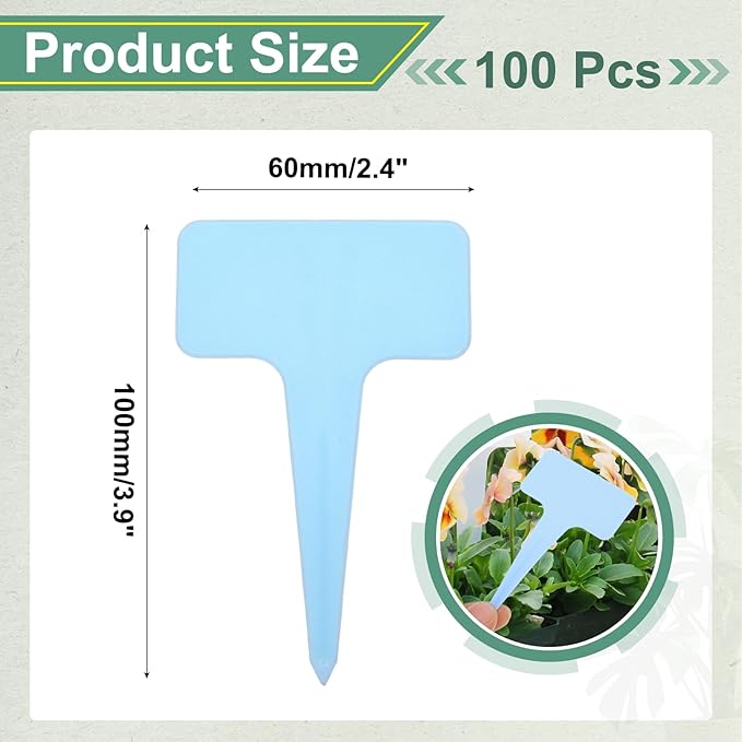 uxcell 100Pcs 4 Inch Plant Labels Large T-Style Garden Marker Plant Tags Garden Labels for Flower Beds,Pots Vegetables Light Blue