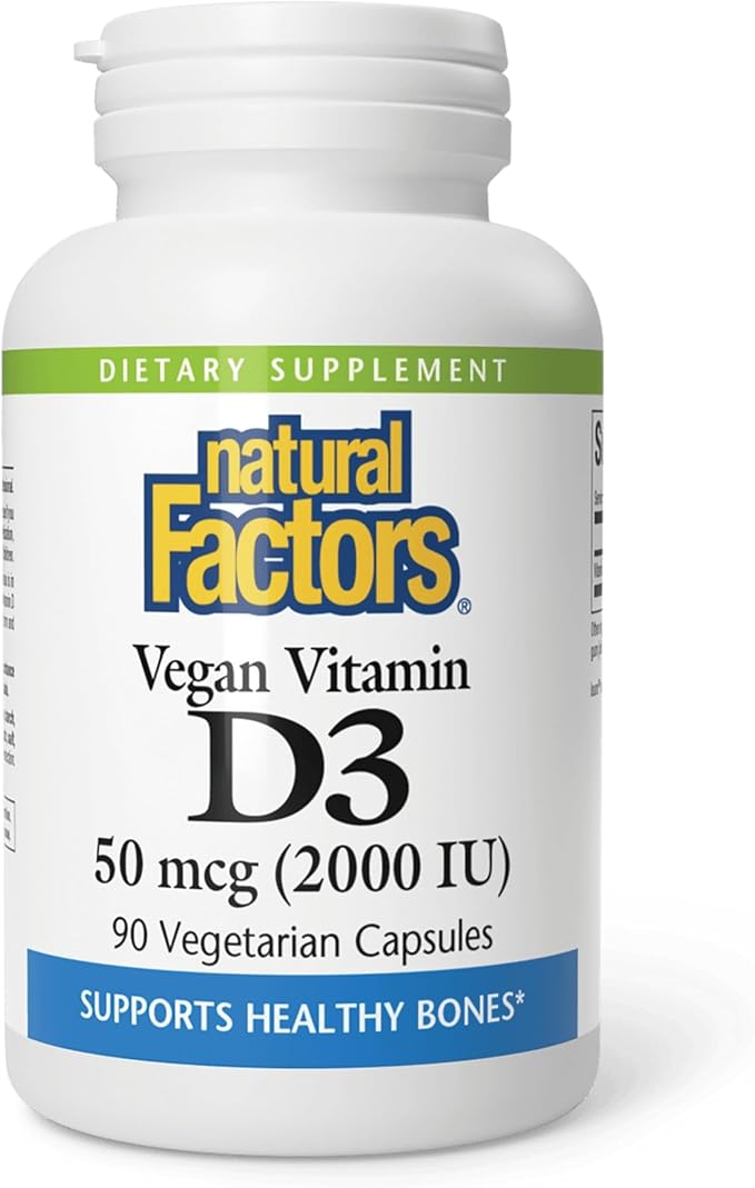 Natural Factors Vegan Vitamin D3 2000 IU - Supports Bone & Immune Health - Plant-Based Cholecalciferol - Vegetarian Capsules - 90 Capsules (90 Servings)