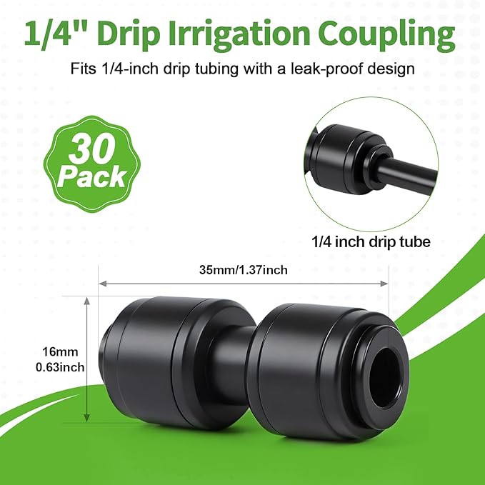 RedChili 30 PCS Quick Connect Drip Irrigation 1/4" Coupling Fitting, Universal Straight Coupler Connectors for 1/4-Inch Drip Tubing Leak Free Fittings for Sprinkler Irrigation System Connection