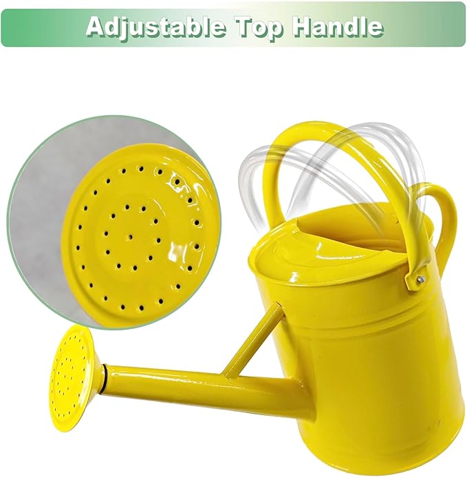 Watering Can for Outdoor&Indoor Plants，1 Gallon Metal Watering Can with with Removable Spout，Galvanized Steel Garden Flower Water Can Plant Watering Pot with 2 Handles，Yellow