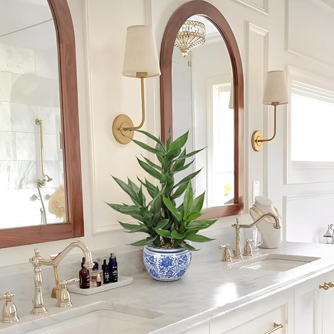 Artificial Potted Plants Indoor Home Decor 20" Tall Fake Lucky Bamboo Plant in Blue and White Ceramic Pot Faux Potted Plants Indoor Houseplant for Home Tabletop, Office Desk, Shelf, Zen Room