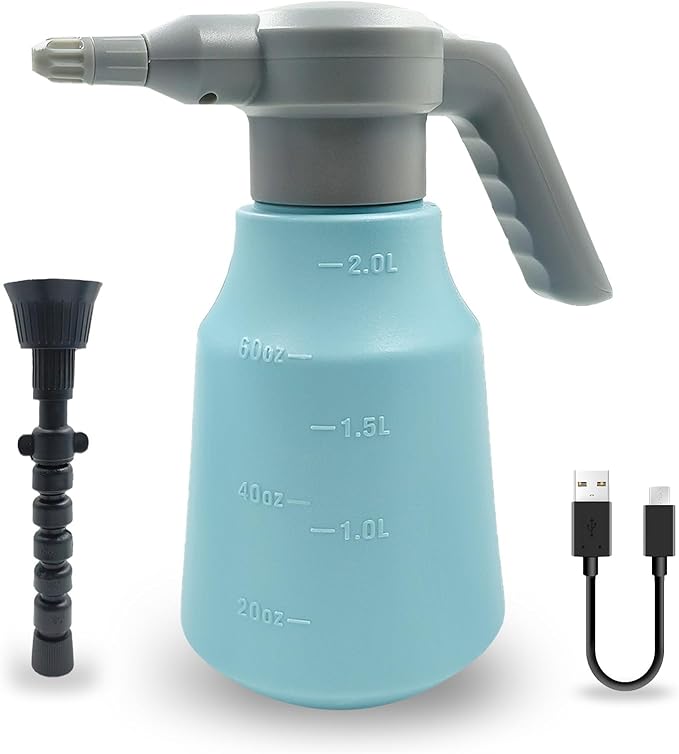 Electric Plant Spray Bottle, 0.5 Gallon Battery Powered Garden Sprayer with Adjustable Nozzle and Extended Wand, Portable USB Rechargeable Water Sprayer in Lawn and Garden for Gardening, Cleaning