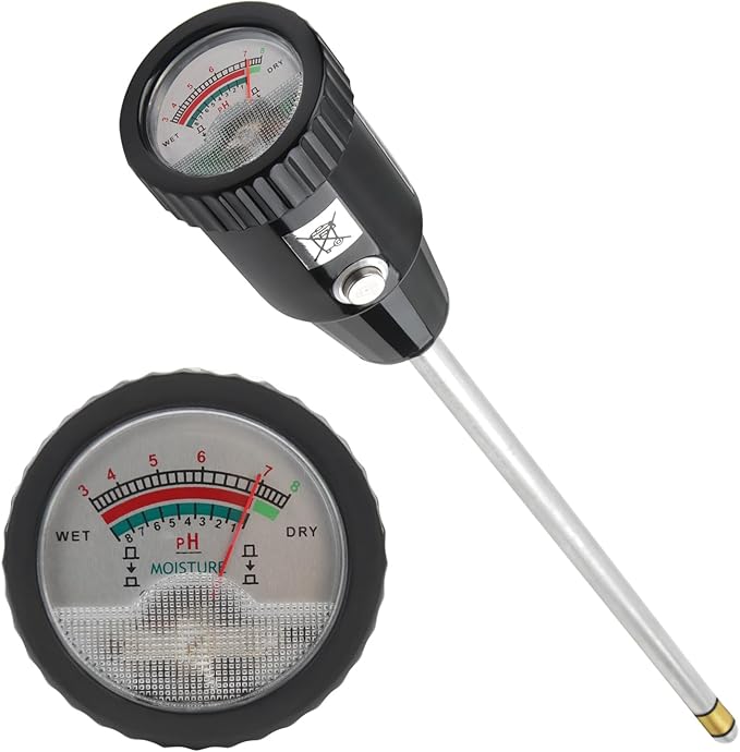 Soil pH Meter & Moisture Meter, 300mm Long Electrode, Soil Tester for Garden, Lawn, Farm, Indoor & Outdoor Use, No Battery Needed