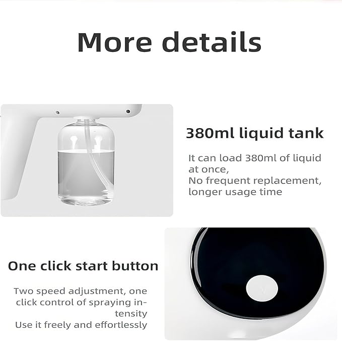 Atomizer Sprayer,Cordless Electric Fogger, Rechargeable ULV Nano Sprayer with Blue Light, 380ml Nano Spray Gun Handheld Fogger，Electrostatic Portable Spray