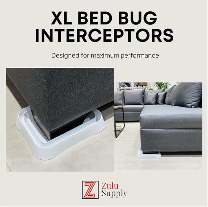 Bed Bug Interceptor Traps – XL White 4-Pack Passive Monitor & Detection Trap – Universal Fit for Bed & Furniture Legs – Reusable Non-Climbable Wall Pest Control Protection (XL White 4-Pack)