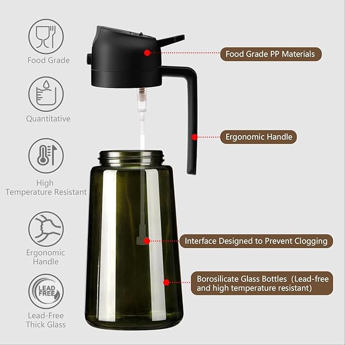 Olive Oil Sprayer for Cooking, 16oz/470ml Glass Light-Proof Oil Pourer for Kitchen, Air Fryer, Cooking, Salad, and BBQ by SWEET VIEW