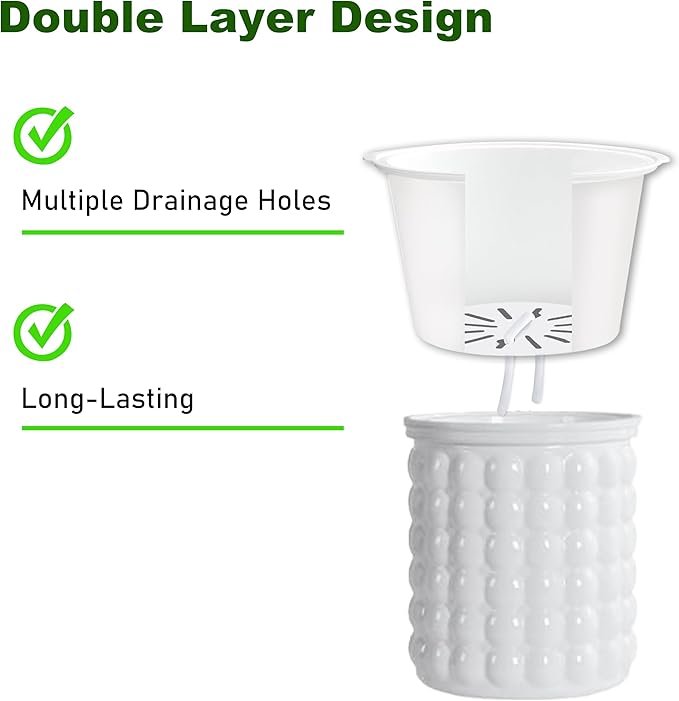 2PCS Self Watering Planters 4.7 Inch Self Watering Pots for Indoor Plants, African Violet Pots with Wick Rope, Flowers, Succulents, Herb, House Plants (White)