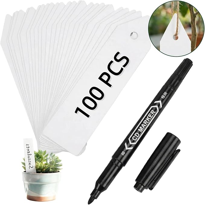 100PCS 2-in-1 Plastic Plant Labels with Permanent Pen, 4" x 0.8" Waterproof Garden Markers Seed Tags, Reusable PVC Plant Tags for Outdoor Indoor Gardening Greenhouse Vegetable