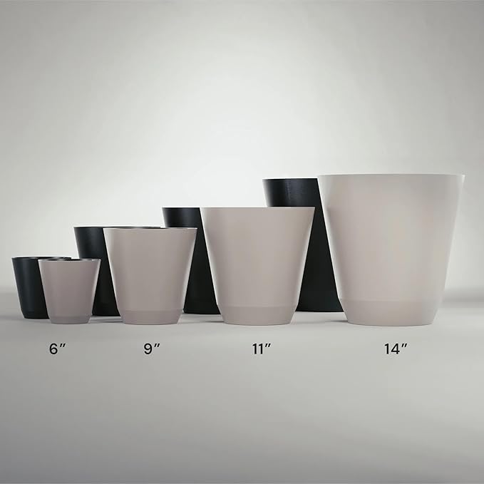 14-Inch Beige Resin Self-Watering Planter, Recycled Materials, Low-Maintenance, Indoor/Outdoor Use