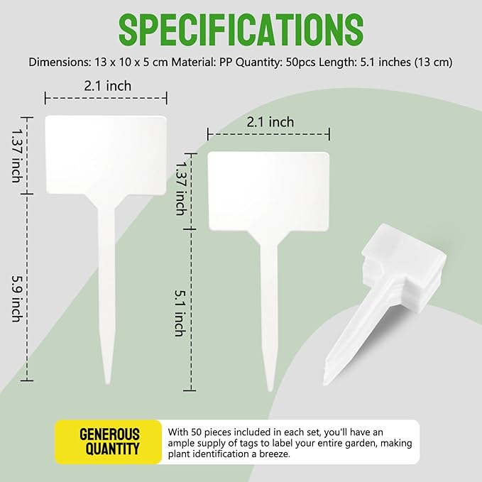 20pcs White Plastic T-Shape Plant Labels, 6inch - Perfect for Outdoor, Indoor & Greenhouse Plants