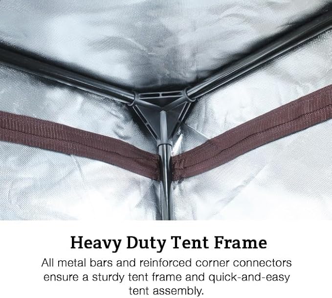 Covert 4x4 Grow Tent 48x48x84.5 inch for Indoor Hydroponic Growing, 600D Thick Fabric, 95% Reflective Mylar, Light-Proof Design, Heavy-Duty Steel Frame, Duct Ports, Tool Pouch & Spill Tray