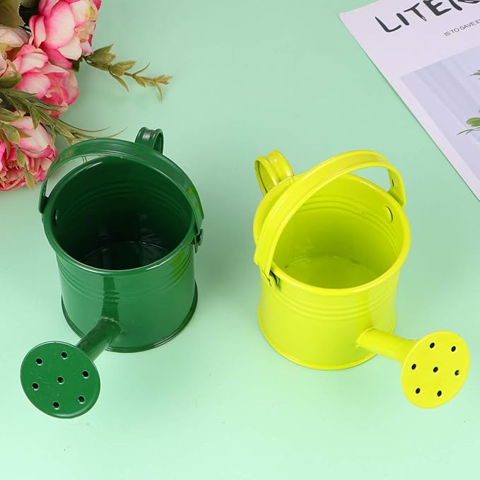 DOITOOL Kids Metal Watering Can, 2pack Small Iron Watering Can for Gardening Succulents Bonsai Houseplants, Mini Water Pot for Children Sprinkling Bucket (Mixed Style: Beige, Blue)