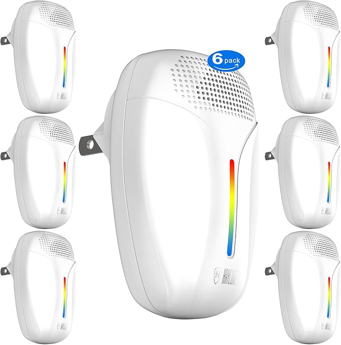 Upgraded Ultrasonic Repeller & Insect Indoor Repeller,Ultrasonic and Repellent for Roach,Rodent,Mouse,Bugs,Mosquito,Mice,Spider,Ant,3 Mode Switching,6 Packs