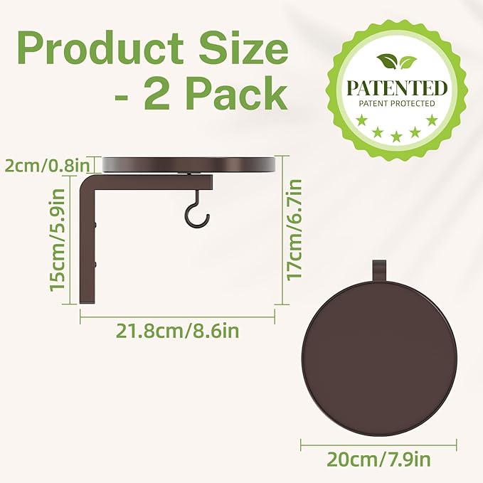 iDavosic.ly Wall Plant Holder Set of 2 for Indoor Outdoor, Metal Hanger with 2 Hooks, Floating Flower Display Stand for Window, Space Saving & Easy to Assemble (Pots/Plants Not Included), Bronze