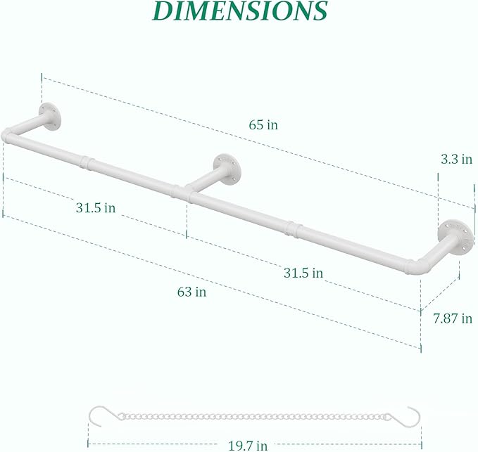 SOFITORG Plant Haning Rod, Hanging Planters for Indoor Plants with 6 Chains, Wall Plant Hanging Bar for Window Celling, 65.7 Inch, Metal White, Pots Not Included