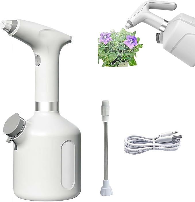 Electric Spray Bottle Plant Mister for Indoor Outdoor Plants,1L Automatic Watering Can USB Rechargeable Sprayer with Adjustable Spout,Portable Garden and Plant Sprayer for Fertilizing Cleaning (A)