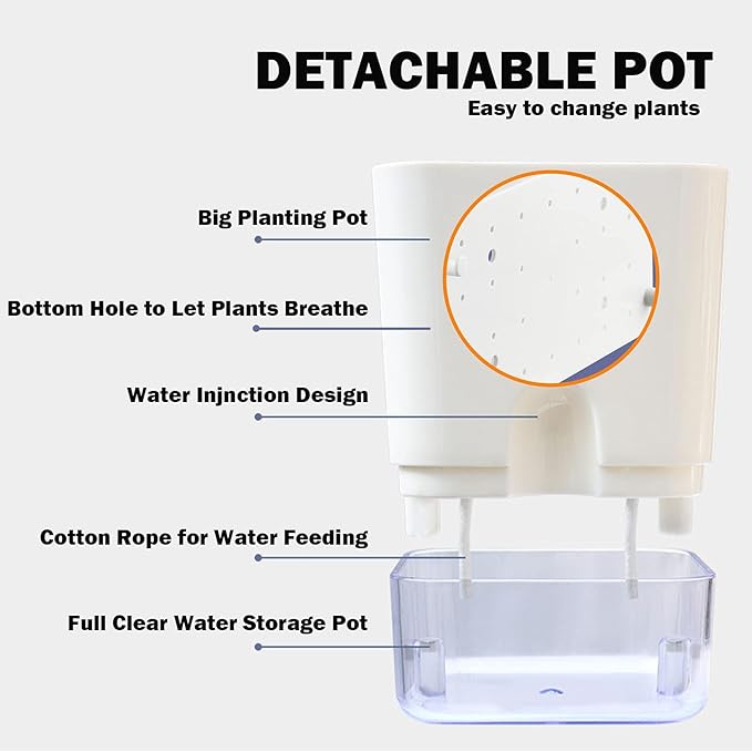 Planterhoma Self Watering Plant Pots for Indoor Plants 10 inch, 3 Packs Rectangle Self-Watering Planters with Drainage Hole, White African Violet Pots for Devil's Ivy, Spider Plant, Orchid, Herb
