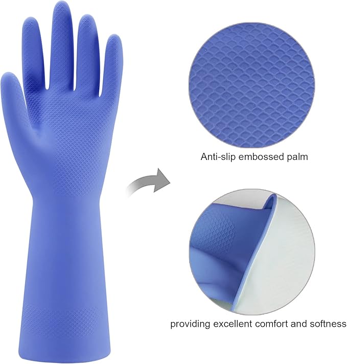 Bamllum Rubber Kitchen Dishwashing Gloves - 4 Pairs Colorful Reusable Household Cleaning Gloves for Washing Dishes and Cleaning Tasks, Flexible Long-lasting and Non-Slip (Large, Blue+Pink+Yellow+Red)
