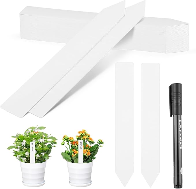 Greaner Plant Markers 50PCS, 8 Inch Plastic Plant Tags with Garden Marker Pen, Plant Tags and Labels for Outdoor Garden Waterproof, Plant Identification Stakes for Indoor Outdoor Plants-White