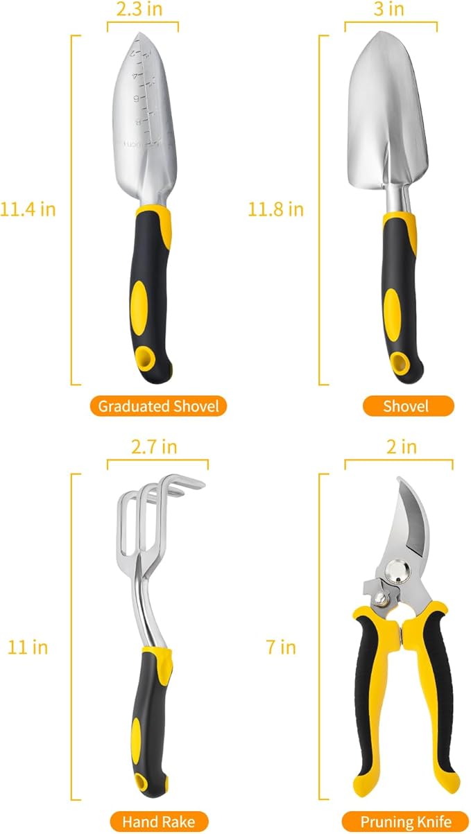FrutPunch Garden Tool Set 4-Piece,Heavy Duty Aluminum Gardening Tools,Rust-Proof Gardening Hand Tools,with Non-Slip Ergonomic Handle,The Ideal Gift for Garden Enthusiasts.