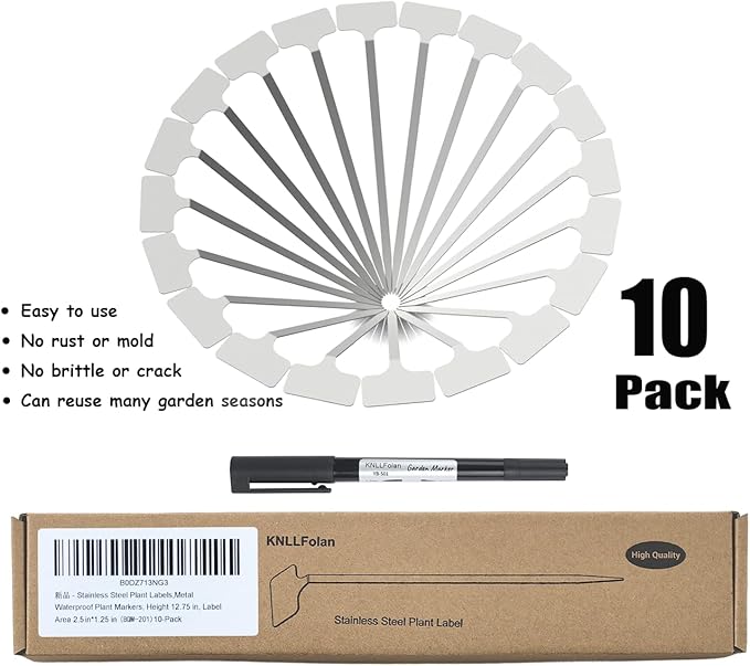 Stainless Steel Plant Labels,Metal Waterproof Plant Markers, Height 12.75 in, Label Area 2.5 in*1.25 in resuable Nursery Tags for Vegetables herb Flower Seed Green House 10-Pack