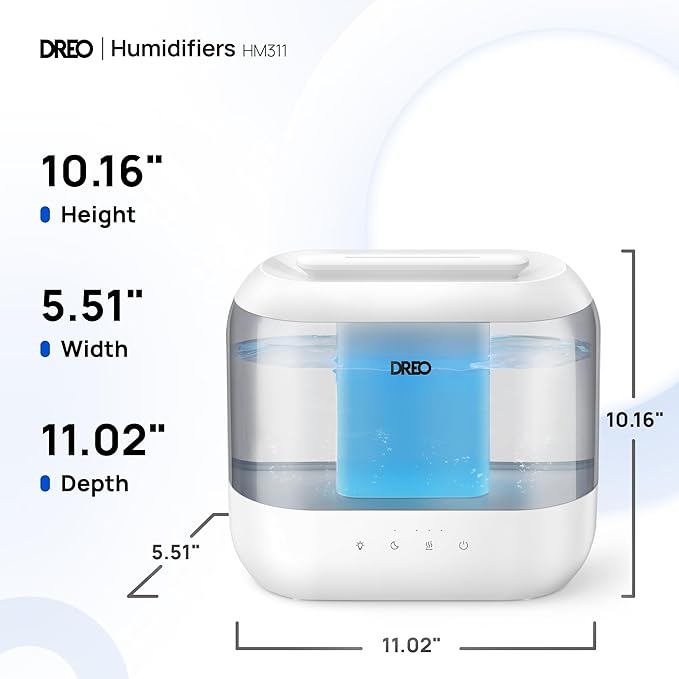 Dreo Humidifiers for Bedroom, 4L Top Fill for Large Room, 36H Runtime, 28 dB Quiet Supersized Cool Mist Air Humidifier for Baby Nursery, Plants, Indoor, Night Light, Easy to Clean & Fill, Gray