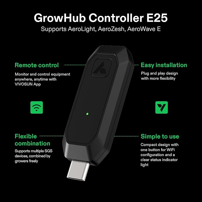 VIVOSUN GrowHub Controller E25 for Grow Tent Cooling Ventilation Lighting, Supports Smart Grow System Devices, Easy to Install & Use, WiFi App Controllable, Expansion Port for E42A+/E42A/E42