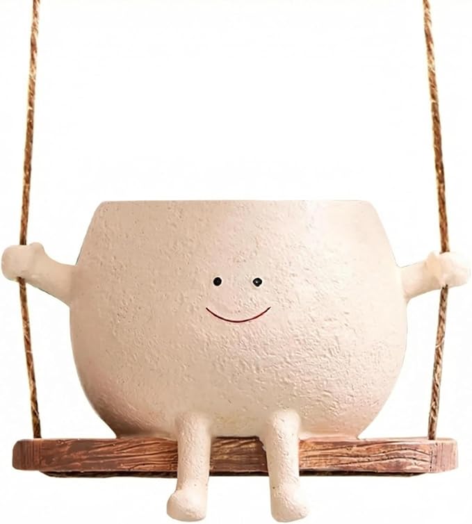 TEARS OF GAIA Hanging Planters for Indoor Plants, Lovely Face Planter Pot Cute Resin Flower Head Planters with Drainage, for Mom, Funny Succulent Plant Lover Gift for Plant Lovers (Small Swing)