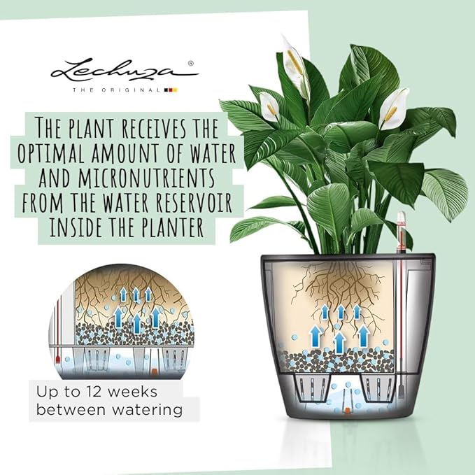 Lechuza Classico LS 28 Shiny Taupe High Gloss, Self-Watering Round Planter, D11 H10.2 in