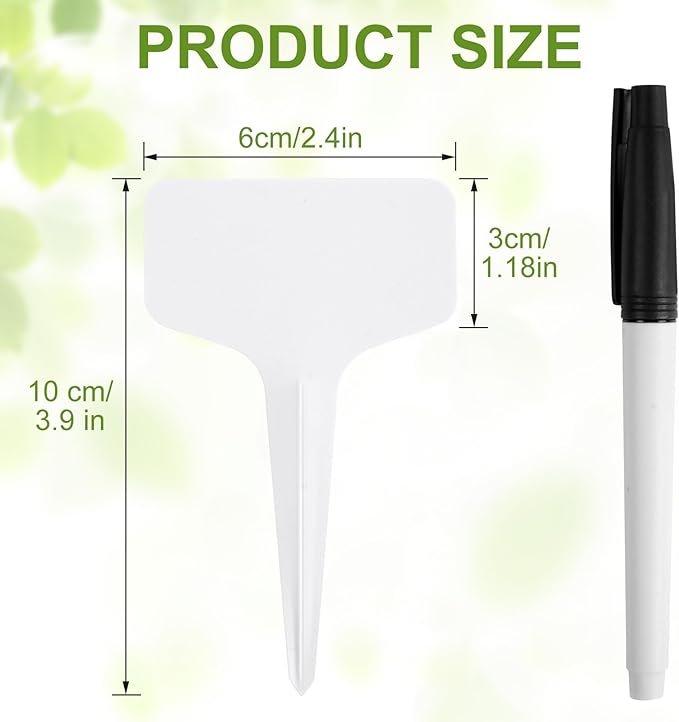 Oligei Plant Labels 120 PCS, T-Type Plant Tags with Marking Pen, 6 x 10 CM White Plastic Plant Markers for Nursery, Garden, Seedlings, Flower Vegetables, Herb