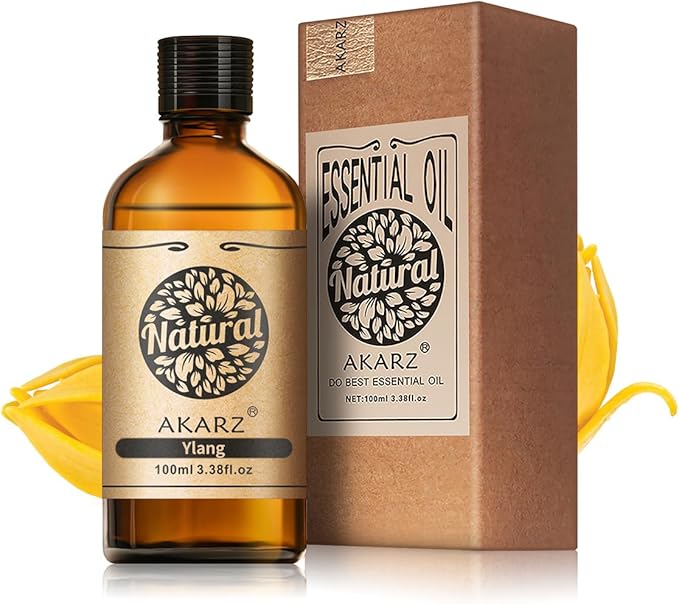 AKARZ 100ml Ylang Ylang Essential Oil Natural Ylang Ylang Oil Pure for Candle Making,DIY Skincare Products Massage,Home Spa Relaxation