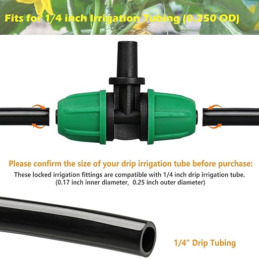 Gardrip Upgraded Drip Irrigation Fittings for 1/4 inch Tubing to 6mm Flat Mouth: Lock Barbed Nozzle Tee Connectors for Connecting Micro Atomizing Nozzle for Garden Greenhouse Misting (24 Pack)