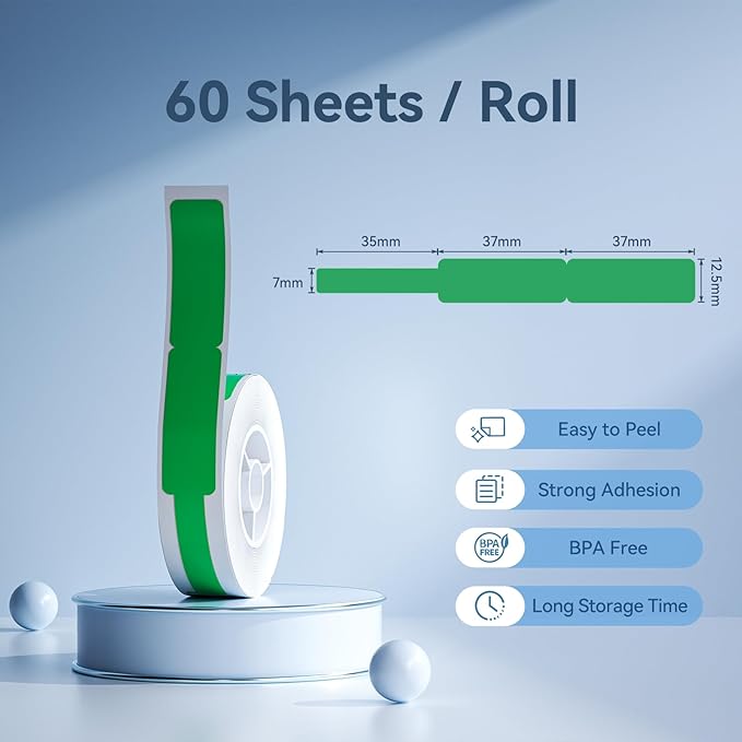 NIIMBOT Thermal Transfer Cable Labels 0.49" x 4.29", Only for N1(B18) Label Maker, PET Material, Waterproof and High-Temperature Resistance, Long Storage Time, 1 Roll of 60, Green