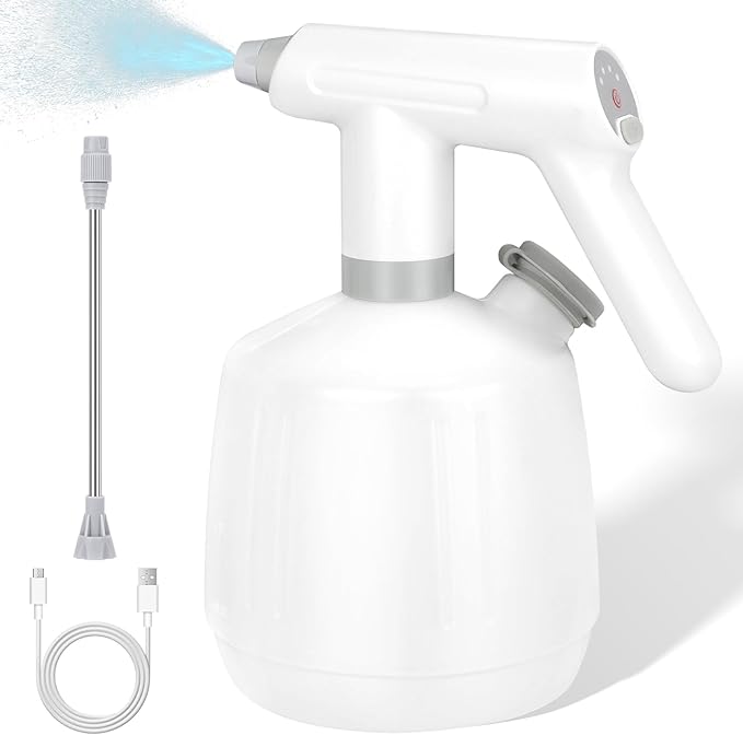 SANLIKE Electric Spray Bottle 2L Pump Sprayer Plant Mister, Automatic Watering Can Rechargeable Battery Powered Pressure Bottle with Adjustable Spout 2 Spray Types for Garden, Fertilizing, Cleaning