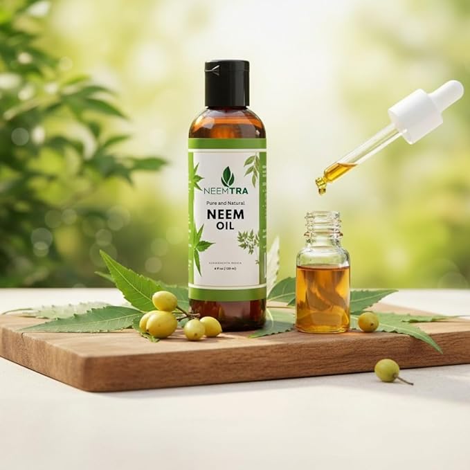Natural and Pure Neem Oil, Cold Pressed, Undiluted, for Garden and Plants, Shampoo, Lotion and Hair oil, 4 fl Oz